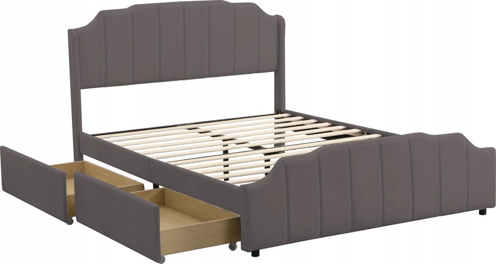 Kárpitozott ágy gyerek franciaágy 140x200cm 2 fiókos szürke