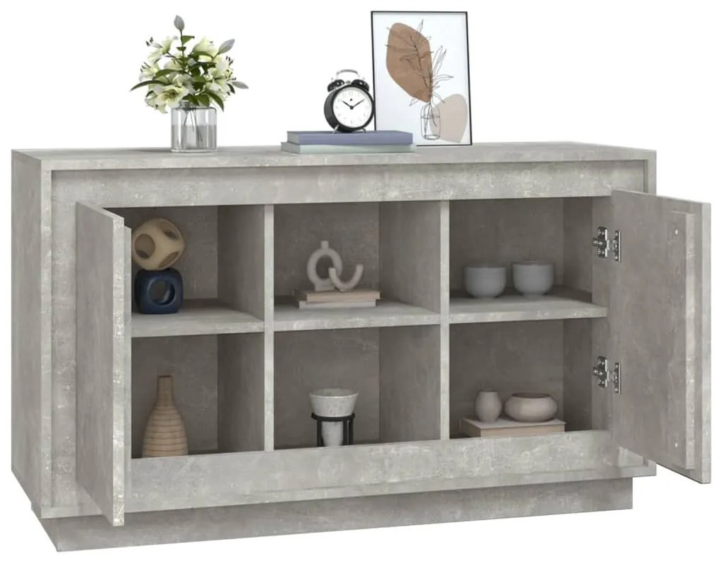 betonszürke szerelt fa tálalószekrény 102x35x60 cm