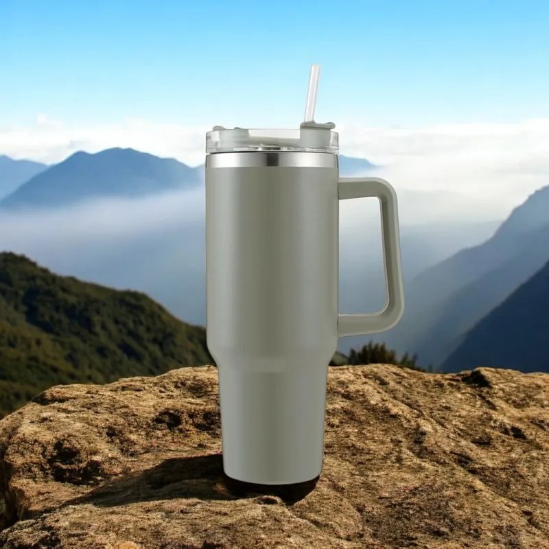 Termosz bögre szívószállal TERMOS 1000 ml, szürke