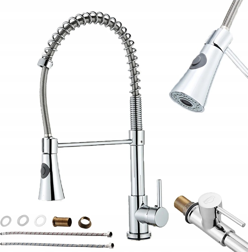 Függőleges Konyhai Csaptelep Kihúzható Rugós Fejjel És Rugalmas Kifolyócsővel