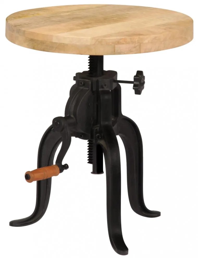 tömör mangófa és öntöttvas kisasztal 45 x (45-62) cm
