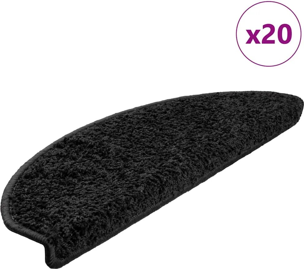 vidaXL 20 db fekete, félkör alakú, nagy lépcsőszőnyeg 65 x 21 x 4 cm