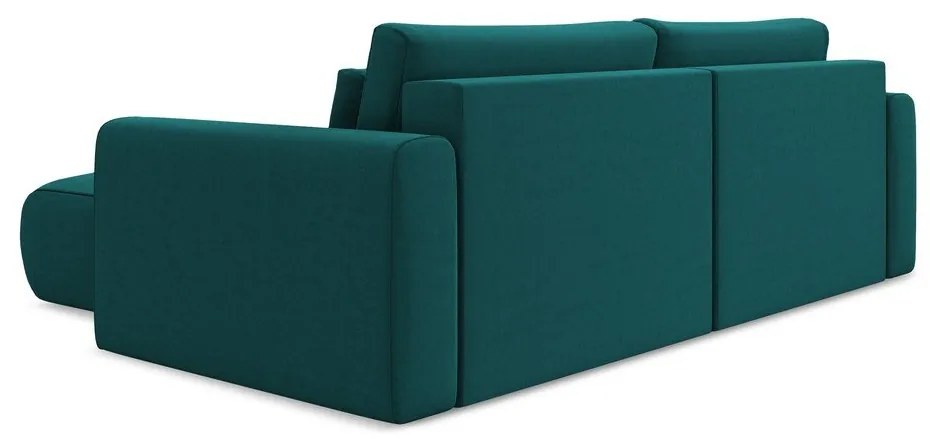 Türkiz bársony kinyitható-tárolóhelyes sarokkanapé (jobb oldali-heverő résszel) Kapua – Makamii