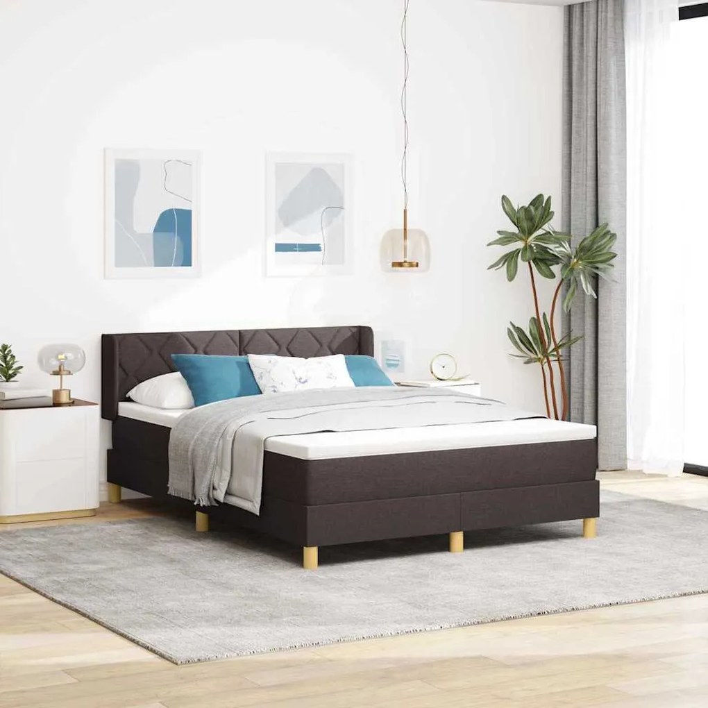 Boxrugós ágy matracmal Sötétbarna és fehér 160 x 200 cm szövet