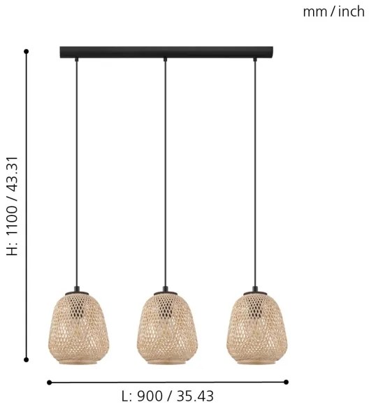 Eglo 43262 - Csillár zsinóron DEMBLEBY 3xE27/40W/230V