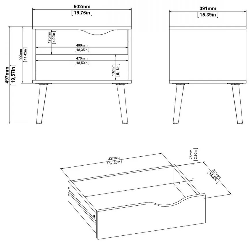 Retro éjjeliszekrény, fehér / sonoma tölgy