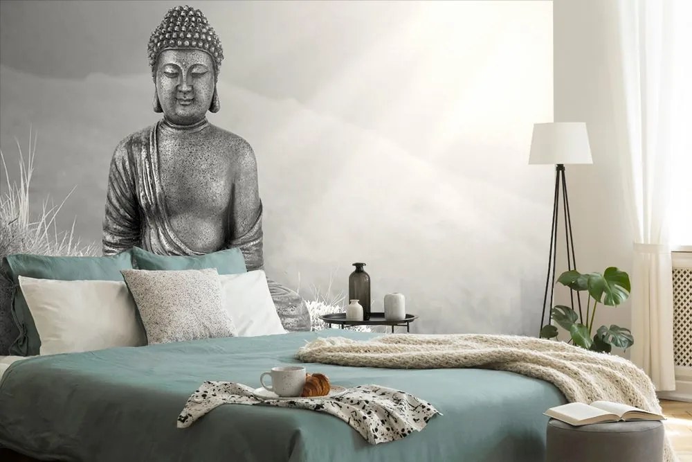 Tapéta fekete-fehér meditáló Buddha