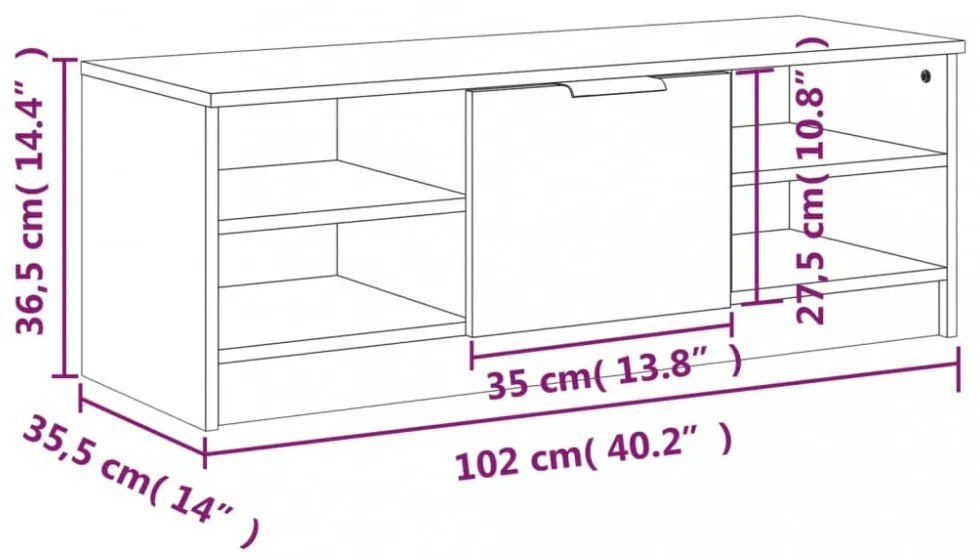 barna tölgyszínű szerelt fa TV-szekrény 102 x 35,5 x 36,5 cm