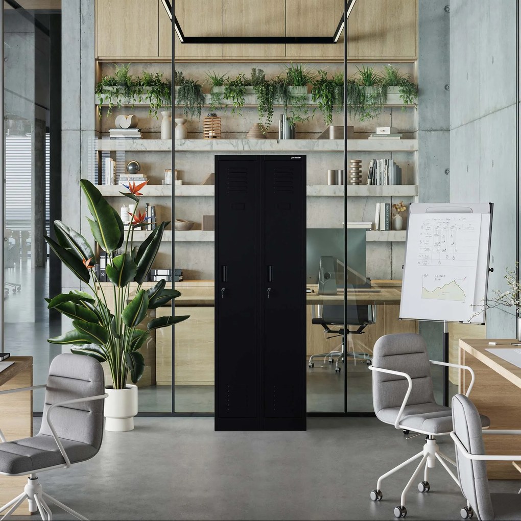 Fém kétrekeszes munkavállalói szekrény fekete: KACPER II, 600 x 1800 x 500 mm