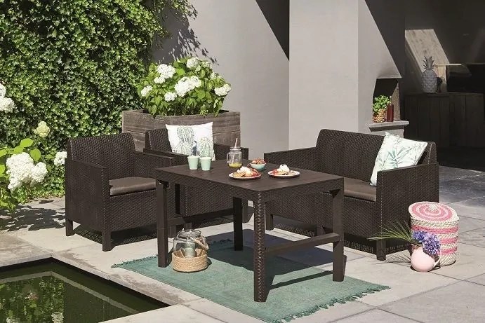 Allibert Kerti asztal polyrattan LYON Barna