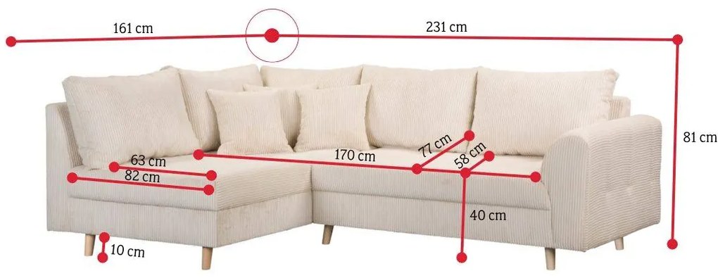 ARISO sarok ülőgarnitúra, 231x81x161, lincoln 03, jobb