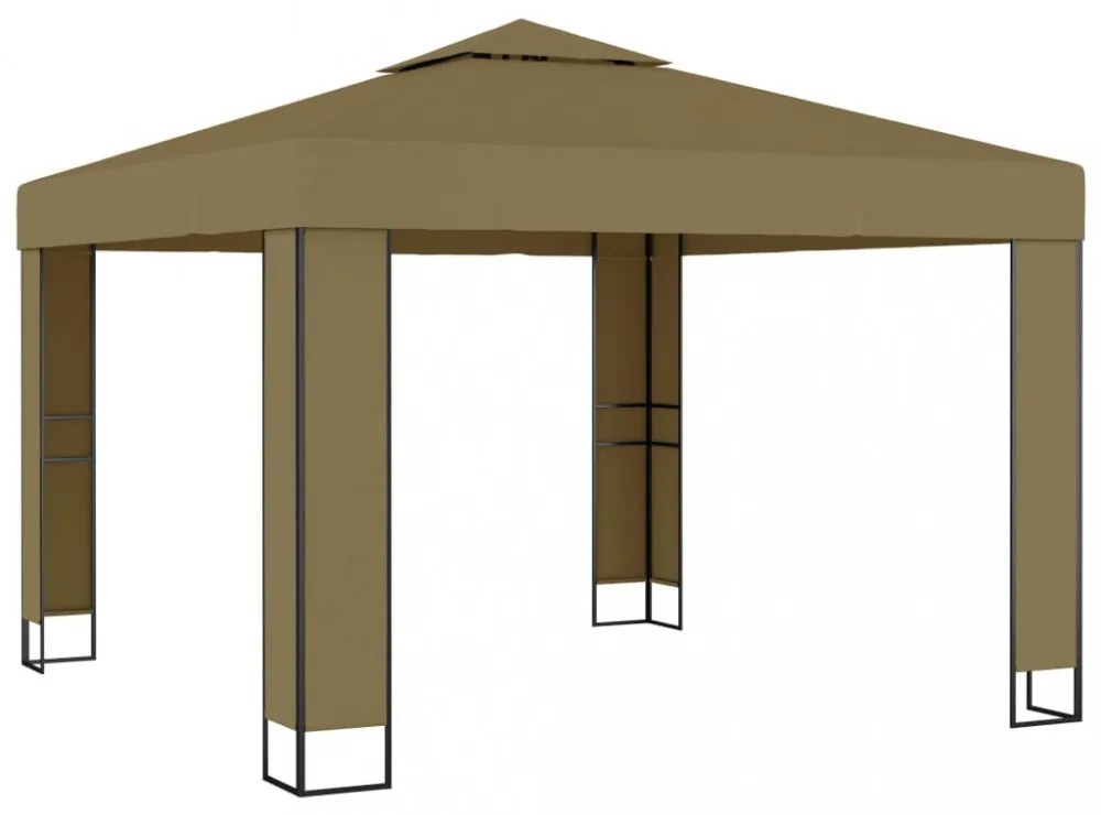 tópszínű dupla tetős pavilon LED fényfüzérrel 3 x 3 x 2,7 m