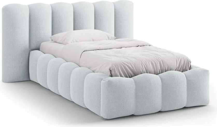 Világosszürke kárpitozott ágyneműtartós egyszemélyes ágy ágyráccsal 90x200 cm Lupine – Micadoni