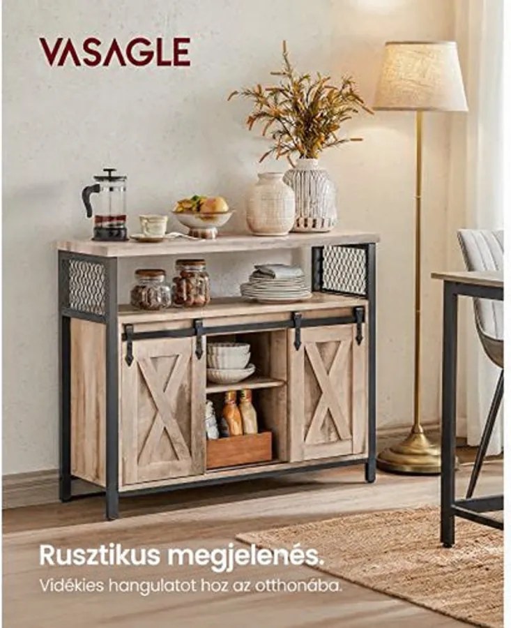 Tálalószekrény, konyhaszekrény, 2 tolóajtóval, barna és fekete