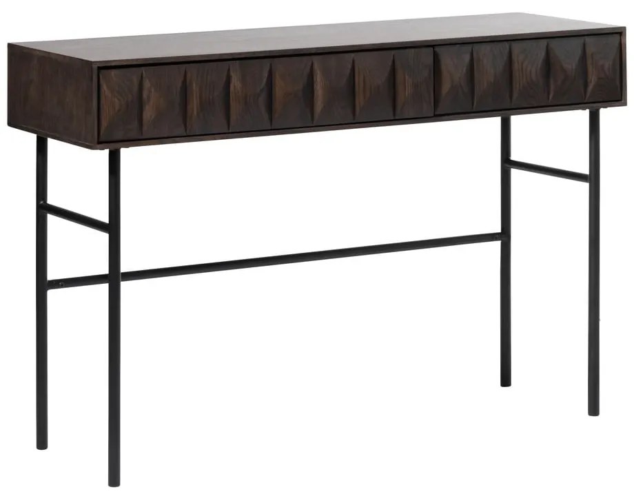 Sötétbarna konzolasztal tölgyfa dekoros asztallappal 39x117 cm Latina – Unique Furniture