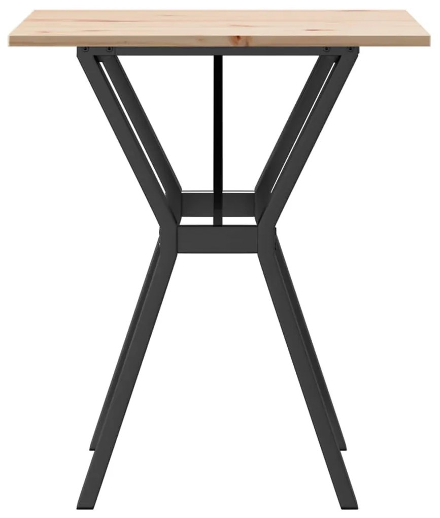 tömör fenyőfa és öntöttvas étkezőasztal Y-vázzal 70x70x75 cm
