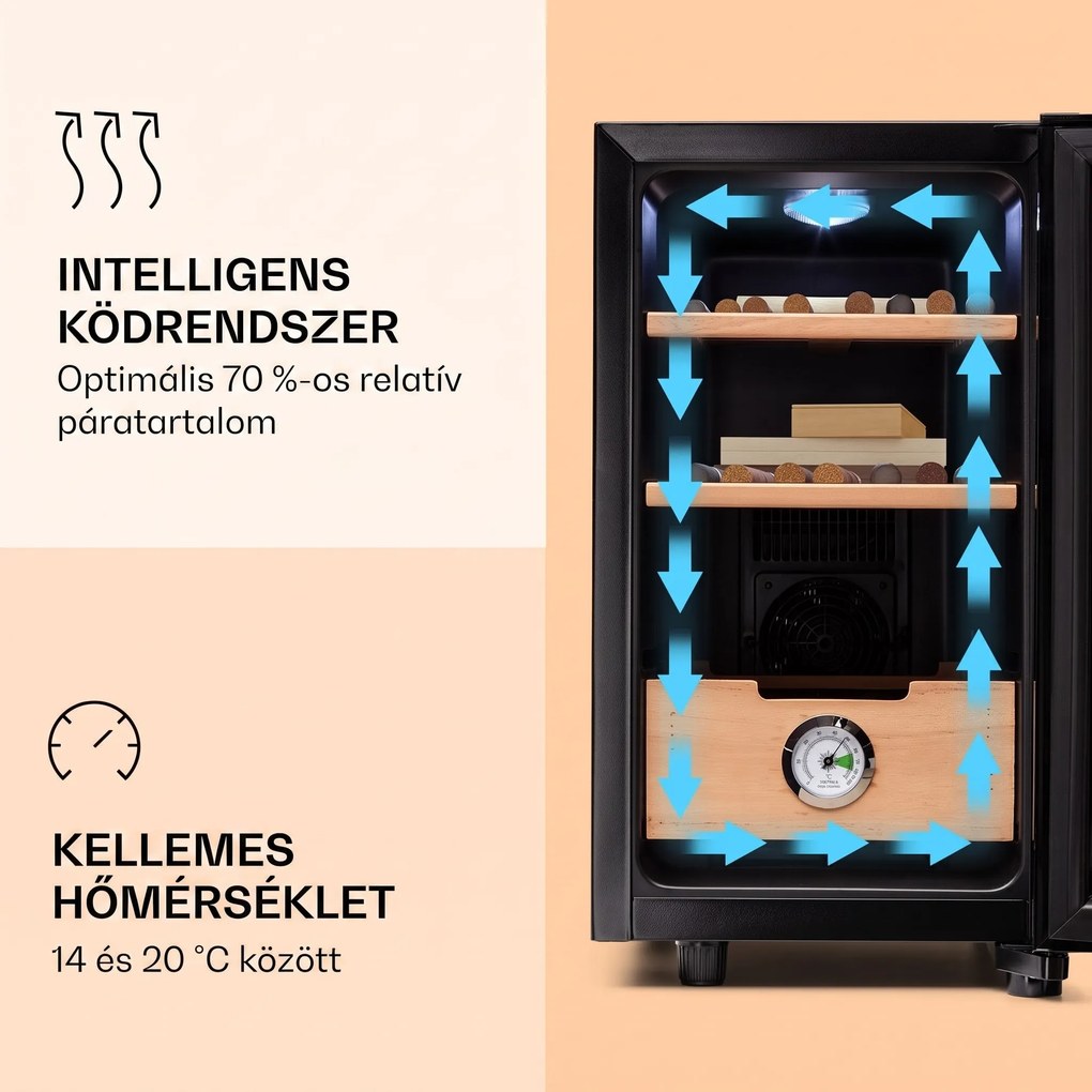 Klarstein El Presidente 23, humidor, 23 liter, 45 W, érintős vezérlés, bükkfa, LED