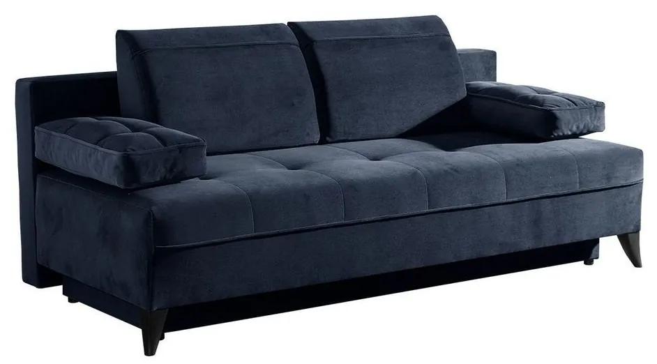 2 személyes ágyazható kanapé, ágyneműtartós, sötétkék - BONTON