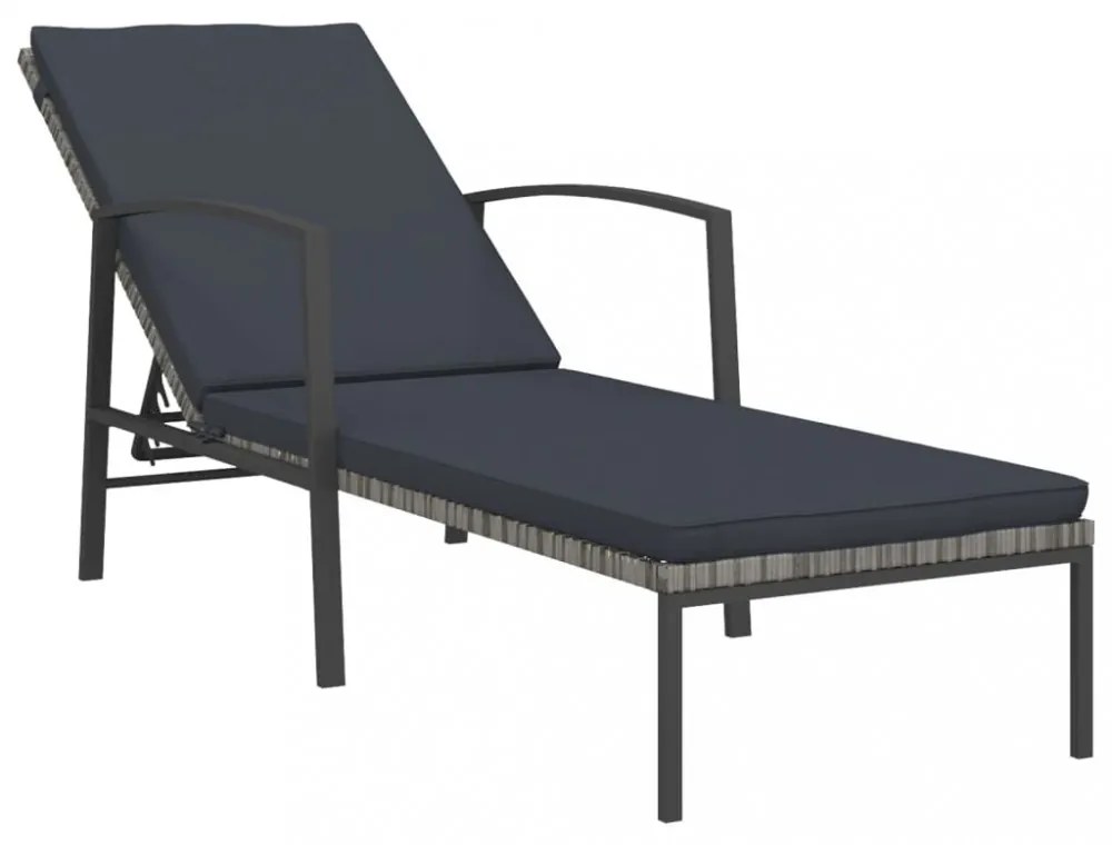 2 db szürke polyrattan napozóágy asztallal