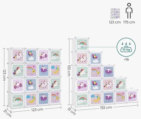 Gyerek moduláris szekrény színes ANET tárolódobozokkal