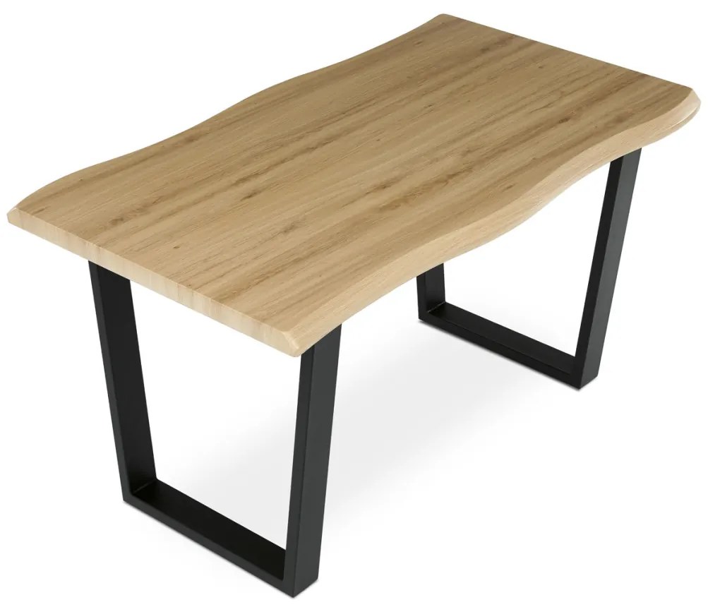 Masă de sufragerie, 140x80x75 cm, blat MDF, decor stejar salbatic, picioare metalice in forma de U