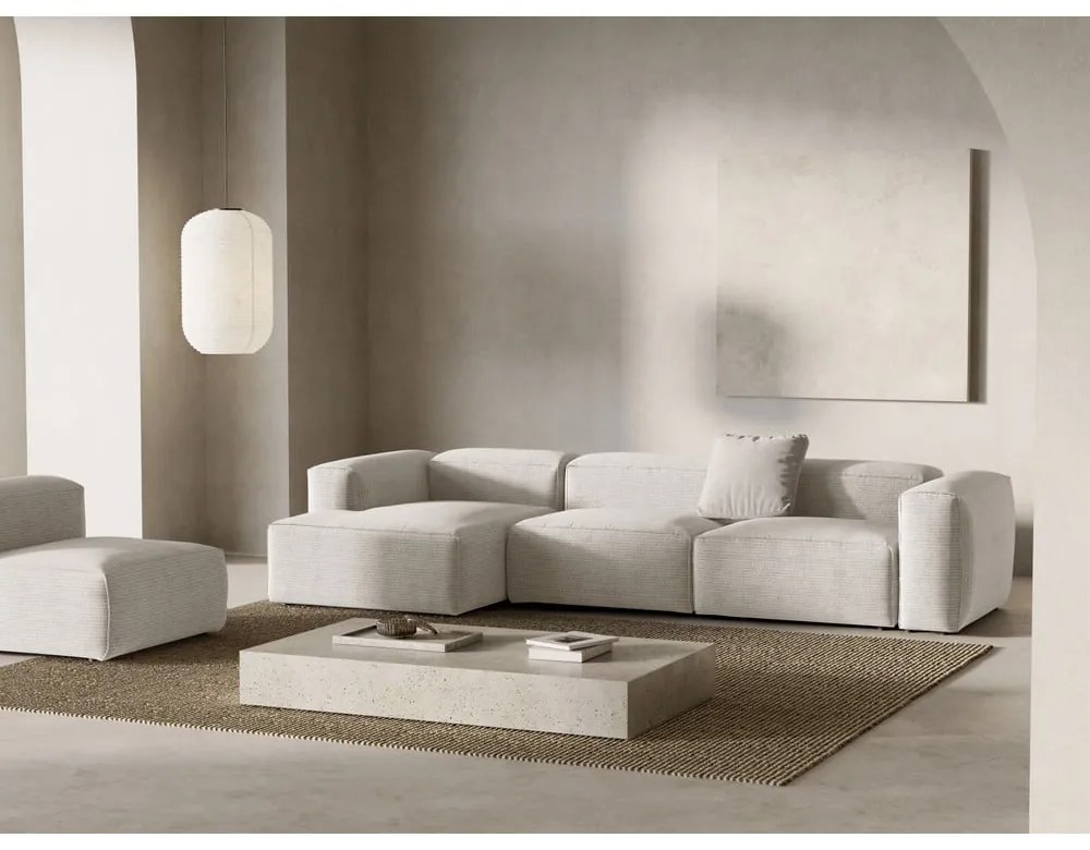 Bézs kordbársony sarokkanapé (bal oldali-heverő résszel) Bergano – Cosmopolitan Design