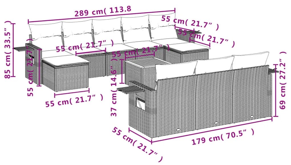 11 részes bézs polyrattan kerti ülőgarnitúra párnákkal