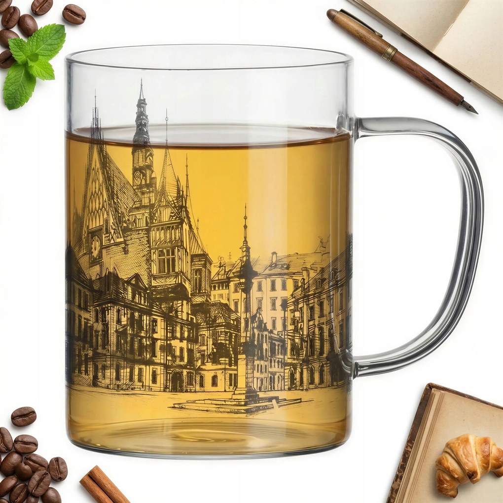 Pohár Üveg Város Boroszló 0,4L Átlátszó, Fekete Nyomtatással