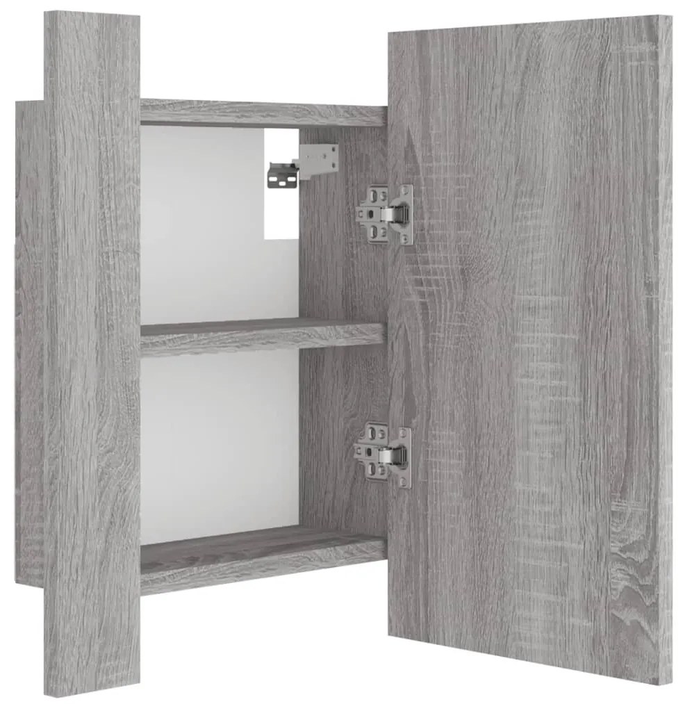 szürke sonoma szerelt fa tükrös szekrény LED-del 40x12x45 cm