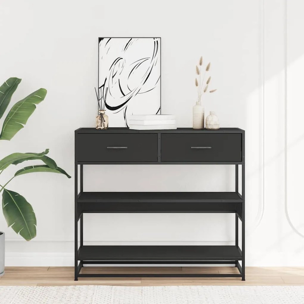 fekete szerelt fa tálalóasztal 90x35x80 cm