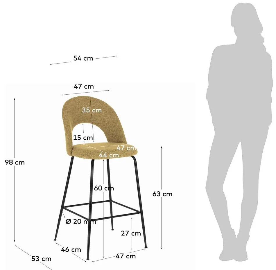Mustársárga bárszék szett 4 db-os (ülésmagasság 63 cm) Mahalia – Kave Home