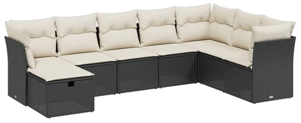 vidaXL 8 részes fekete polyrattan kerti ülőgarnitúra párnákkal