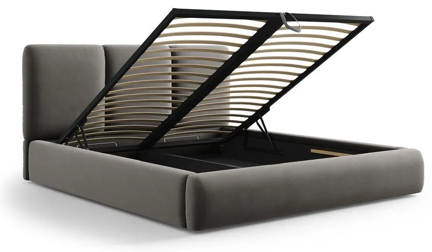 Szürke bársony kárpitozott ágyneműtartós franciaágy ágyráccsal 200x200 cm Brody – Mazzini Beds