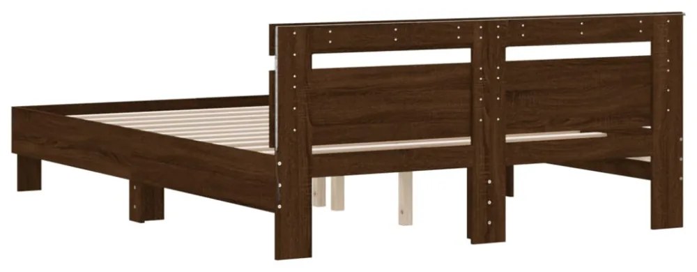barna tölgy színű ágykeret fejtámlával és LED-del 140x190 cm