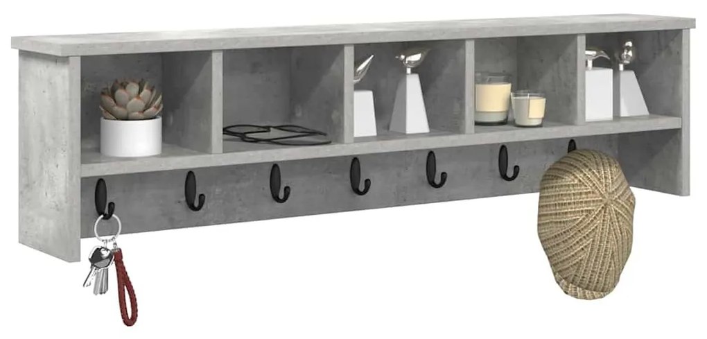Fali Kabáthorog polcokkal Beton szürke 100 x 16 x 26 cm Faanyag