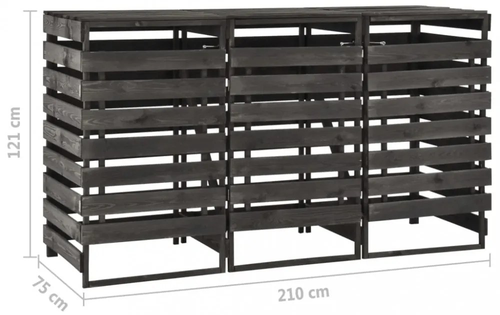 festett tömör fenyőfa tripla kerekeskuka-tároló 210x75x121 cm