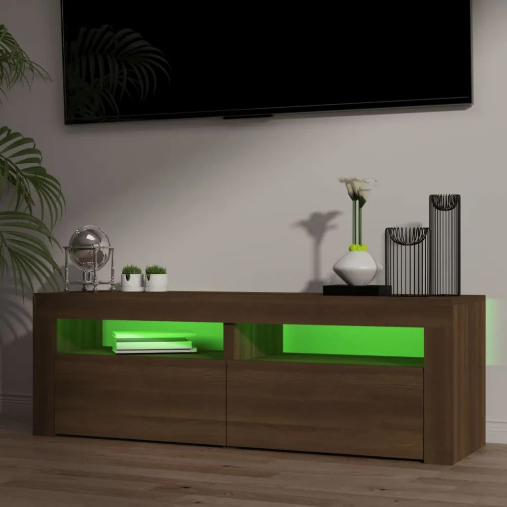 barna tölgyszínű TV-szekrény LED-világítással 120 x 35 x 40 cm