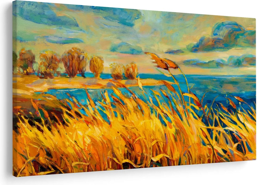 Kép - naplemente a tó felett, akril festmény (90x60 cm)