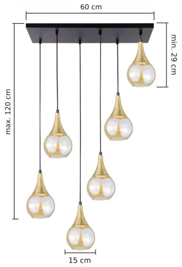 Csillár zsinóron LACRIMA HONEY 6xE27/60W/230V fekete/arany/füstös bézs
