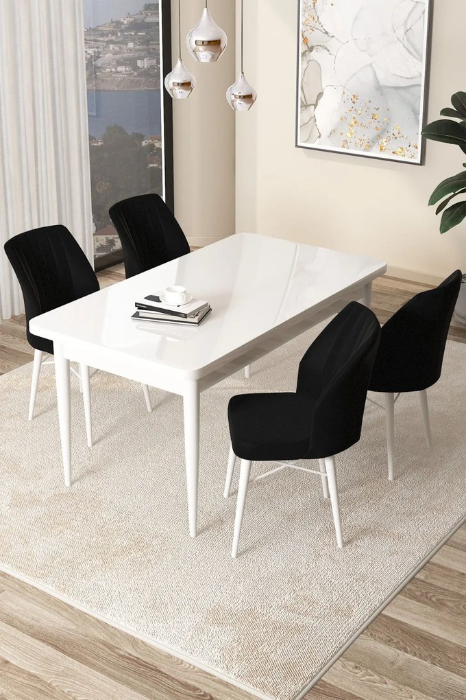 Arp étkezőgarnitúra, fehér-fekete, 110 cm