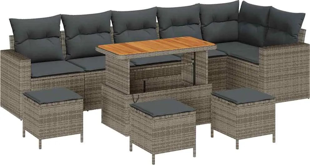 vidaXL Kerti Kanapé Szett párnával 12 pcs Szürke polirattan