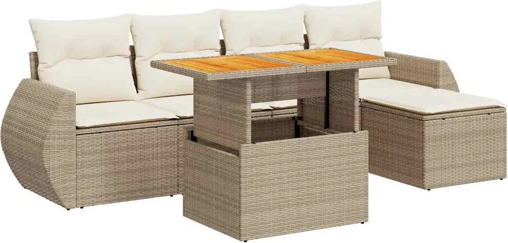 vidaXL 6 részes bézs polyrattan kerti ülőgarnitúra párnával