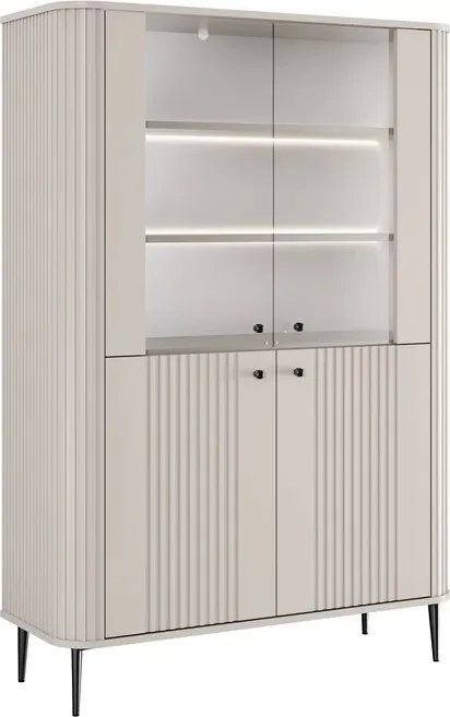 Vesper négyajtós vitrines szekrény 103 cm - kasmír / fekete lábak
