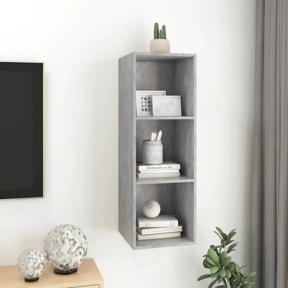 betonszürke szerelt fa falra szerelhető TV-szekrény 37x37x107cm