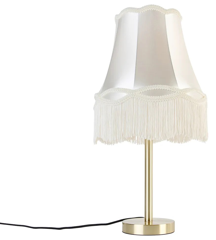 Klasszikus asztali lámpa sárgarézzel és krémszínű Granny búrával 30 cm - Simplo