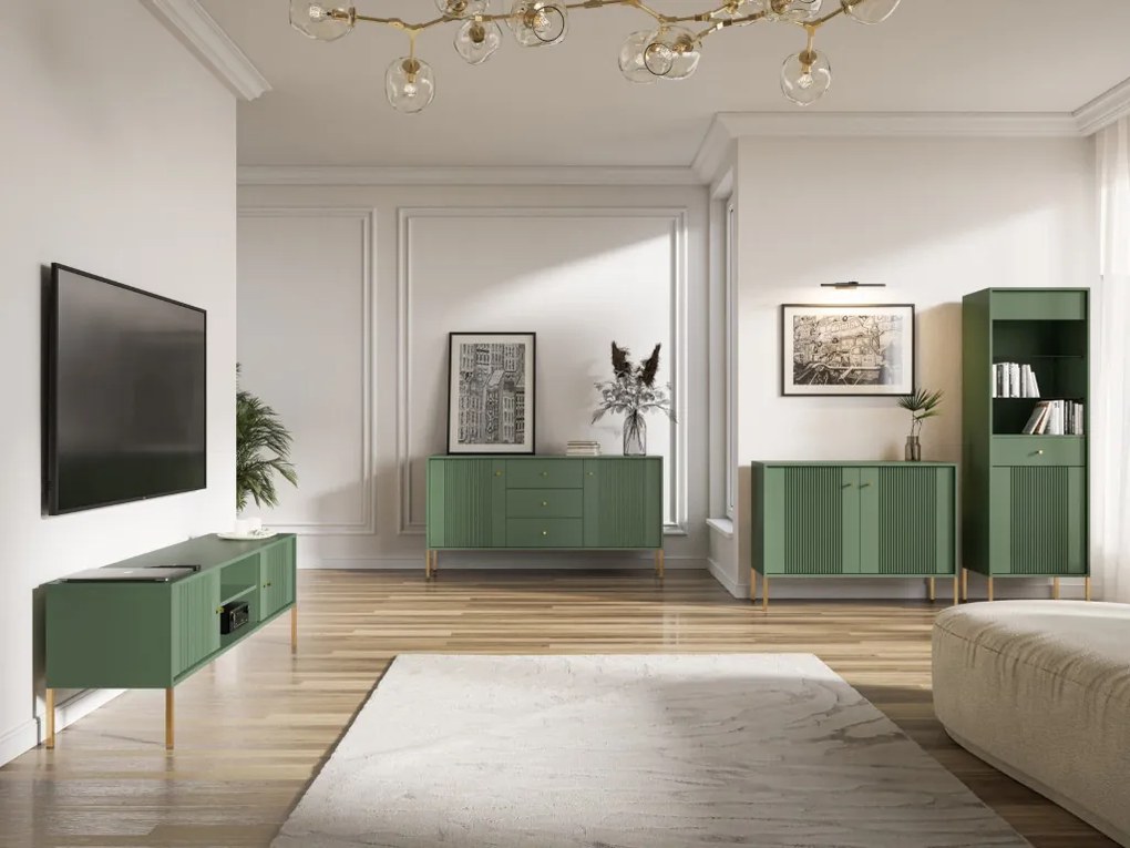 TV szekrény smoke green színben arany fogantyúkkal – ISEO