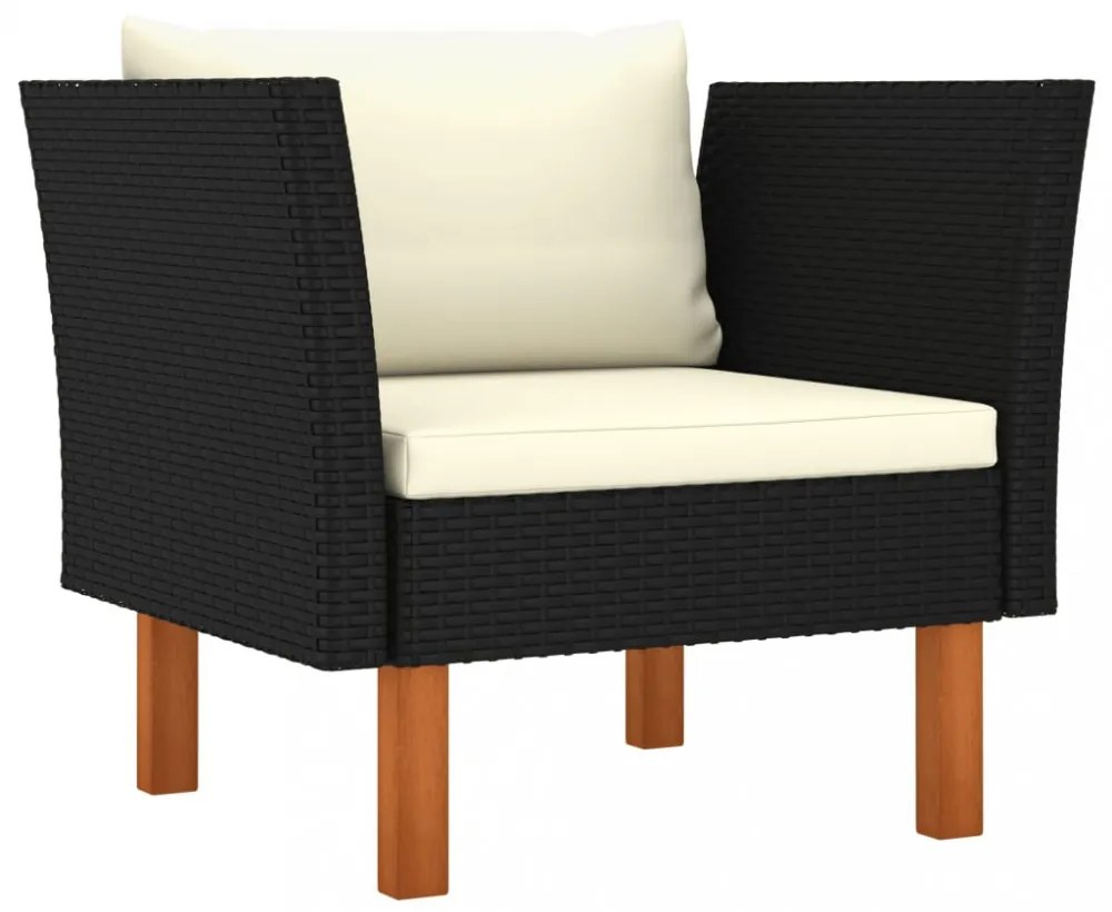 10 részes fekete polyrattan és eukaliptuszfa kerti ülőgarnitúra