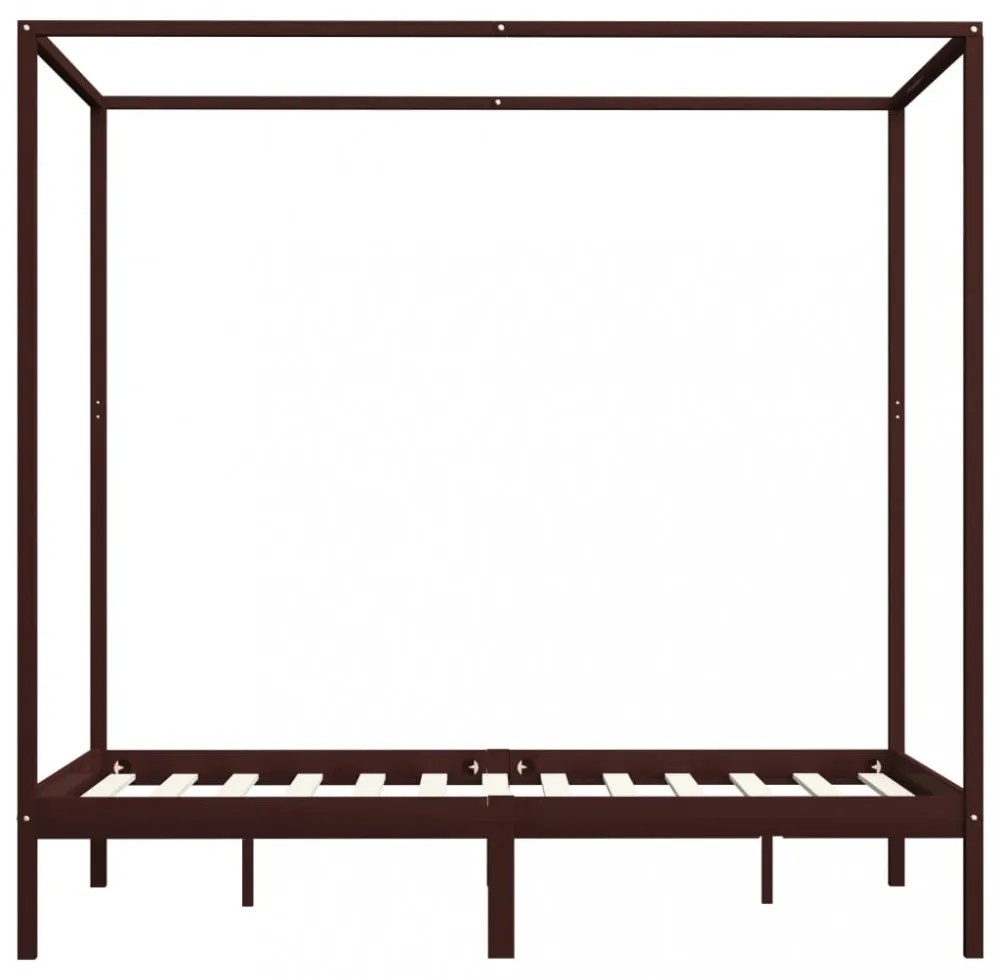 sötétbarna tömör fenyőfa baldachinos ágykeret 120 x 200 cm