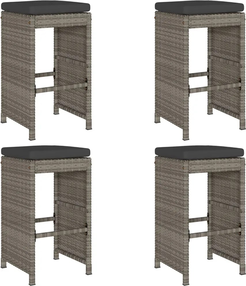 4 db szürke polyrattan kerti bárszék párnával