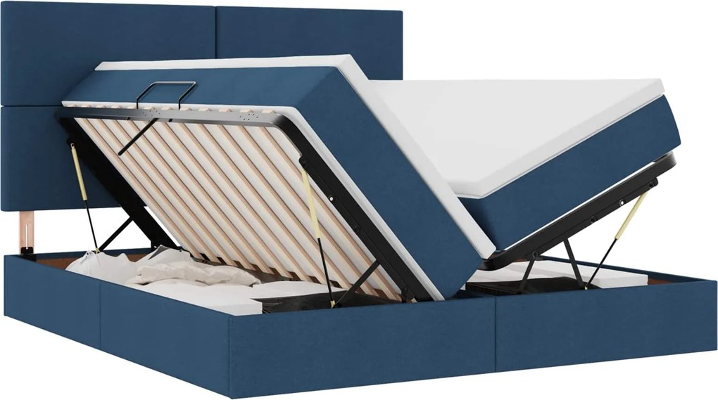 vidaXL Tárolós Ágy matracmal fejtámlával Kék 180 x 200 cm Műbőr